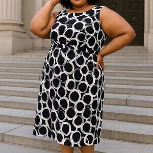 Avenue Navy Blue White Size 16 A Line Dress Office Career Wedding Guest